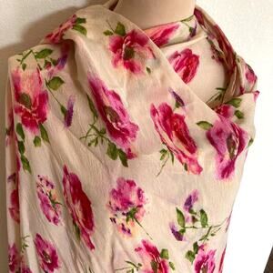 Dupatta Indian Trad Wear Long Wrap Roses Pink Cream Gold Contrast Border 92'' L